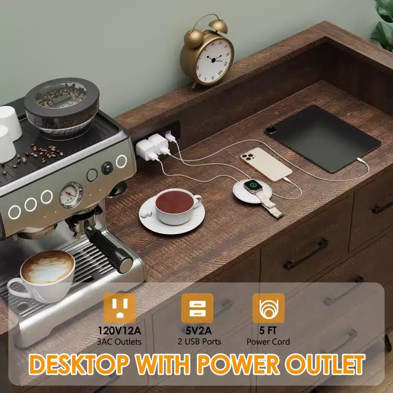 Commode de chambre avec lumière LED, station de charge, 8 tiroirs, espace ouvert, commode moderne et large pour salon, entrée, couloir
