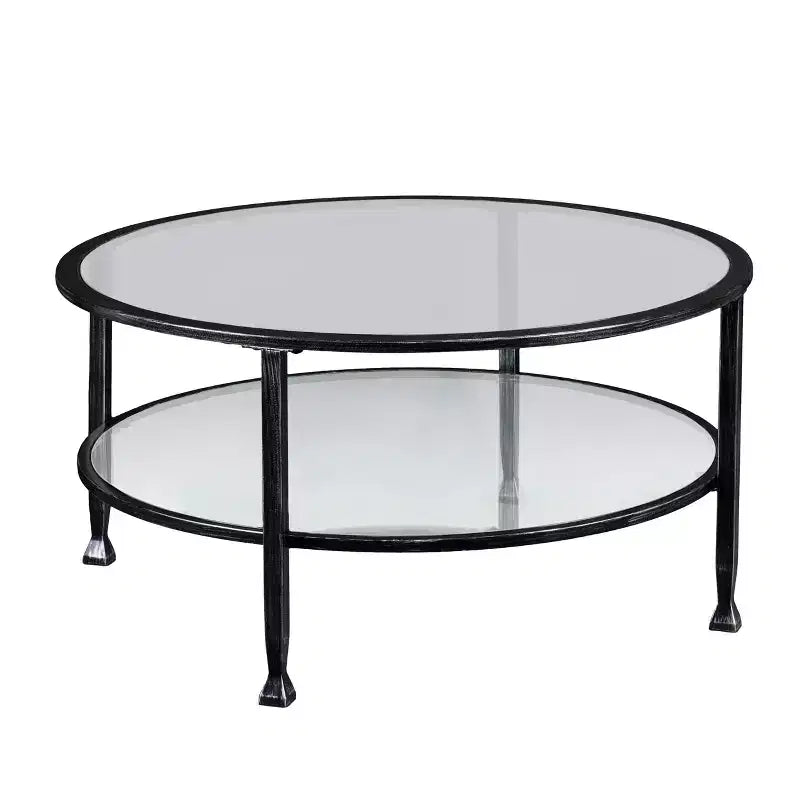 Table basse ronde en métal et verre Jaymes - Noir - SEI