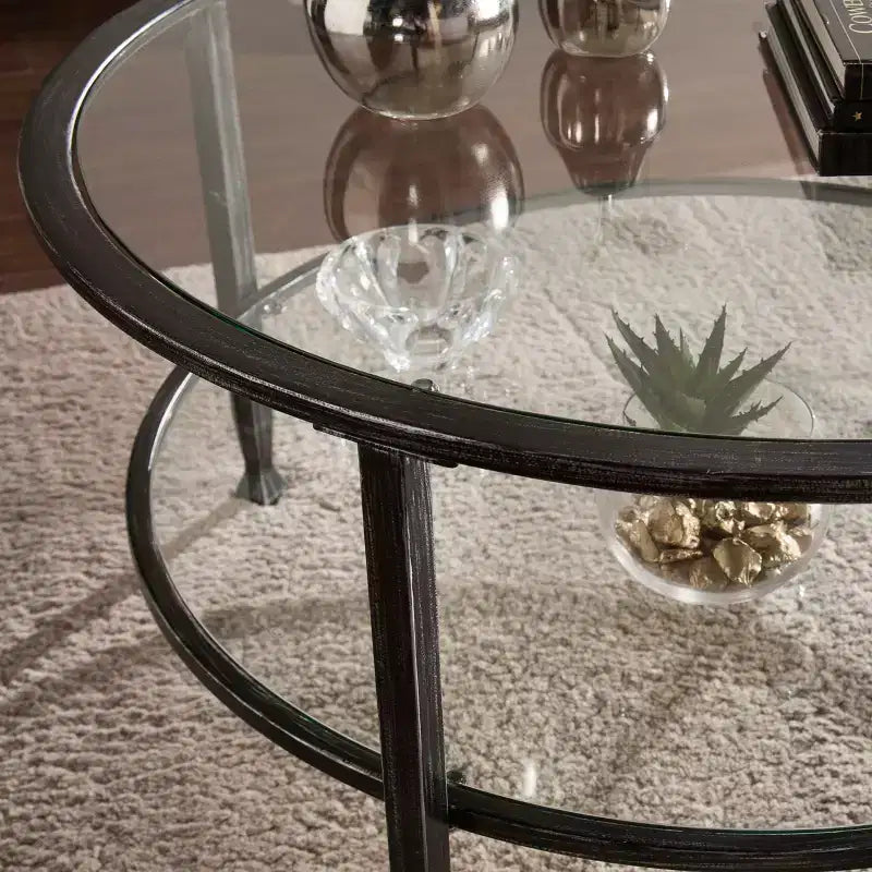 Table basse ronde en métal et verre Jaymes - Noir - SEI