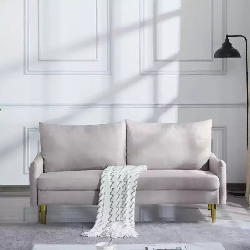 MAYEERTY 67 Modern Loveseat - Curved Arms & Back, Removable Washable Back Covers, Gold Metal Legs