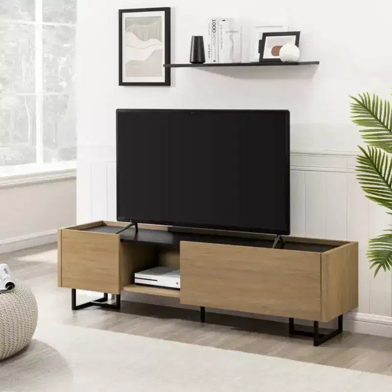 Meuble TV contemporain en bois GDFStudio Allen 63 avec rangements ouverts