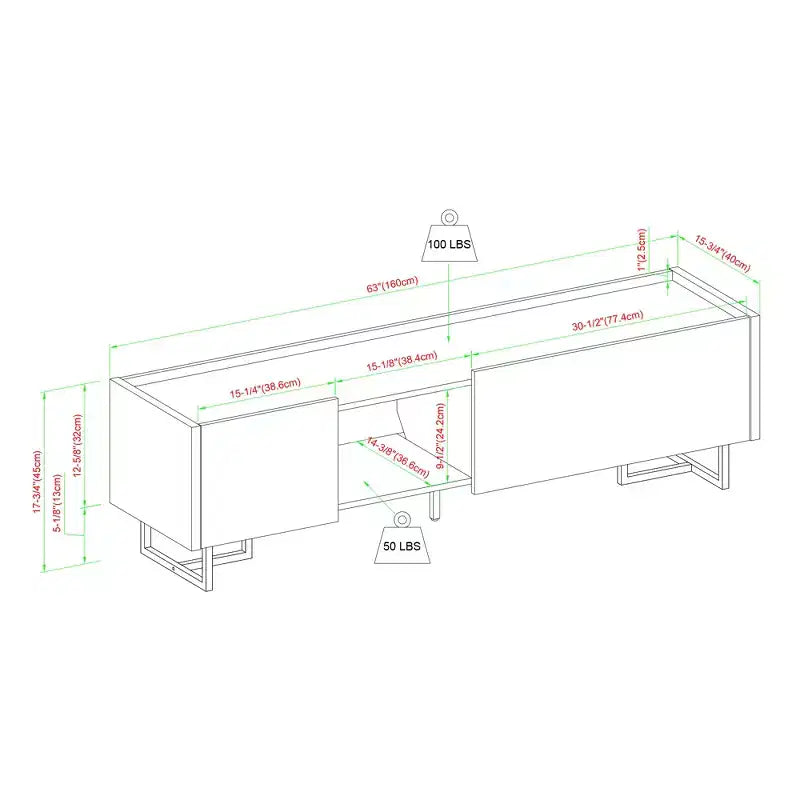 Meuble TV contemporain en bois GDFStudio Allen 63 avec rangements ouverts