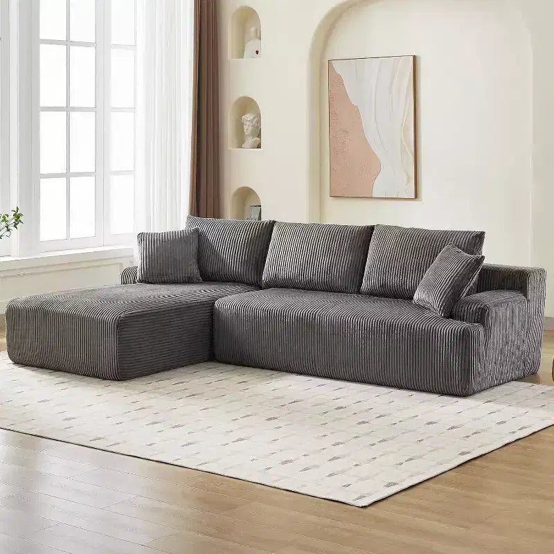 Canapé nuage avec canapé sectionnel en forme de L, en velours côtelé, canapé modulaire sans accoudoirs, moderne, aucun assemblage requis pour salon, appartement et petit espace