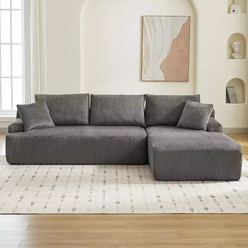 Canapé nuage avec canapé sectionnel en forme de L, en velours côtelé, canapé modulaire sans accoudoirs, moderne, aucun assemblage requis pour salon, appartement et petit espace