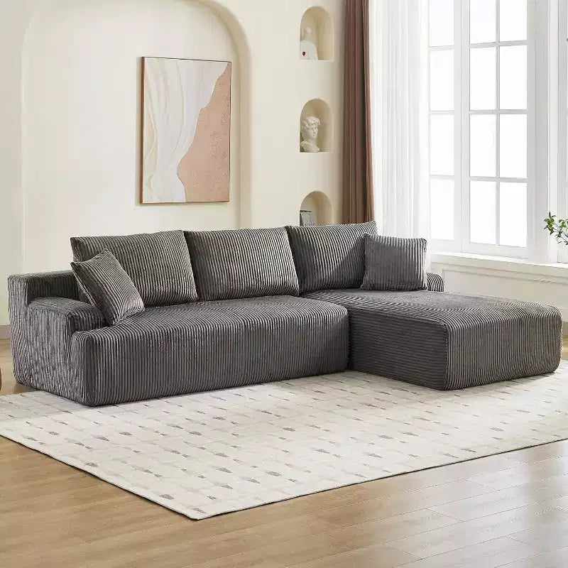 Canapé nuage avec canapé sectionnel en forme de L, en velours côtelé, canapé modulaire sans accoudoirs, moderne, aucun assemblage requis pour salon, appartement et petit espace