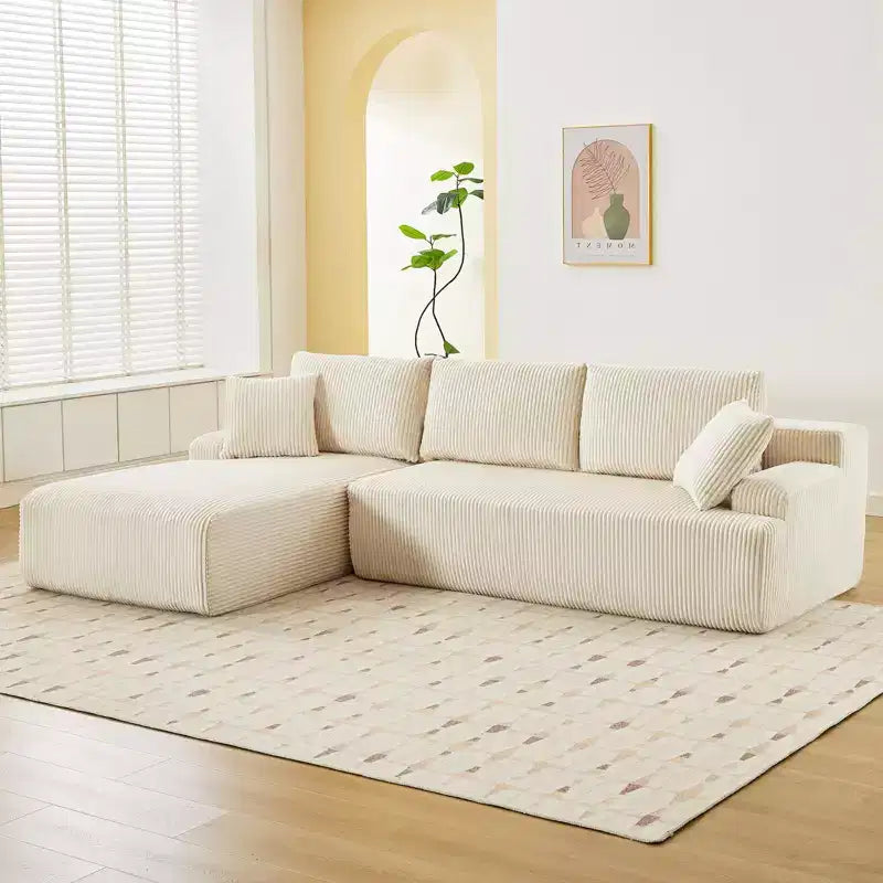 Canapé nuage avec canapé sectionnel en forme de L, en velours côtelé, canapé modulaire sans accoudoirs, moderne, aucun assemblage requis pour salon, appartement et petit espace