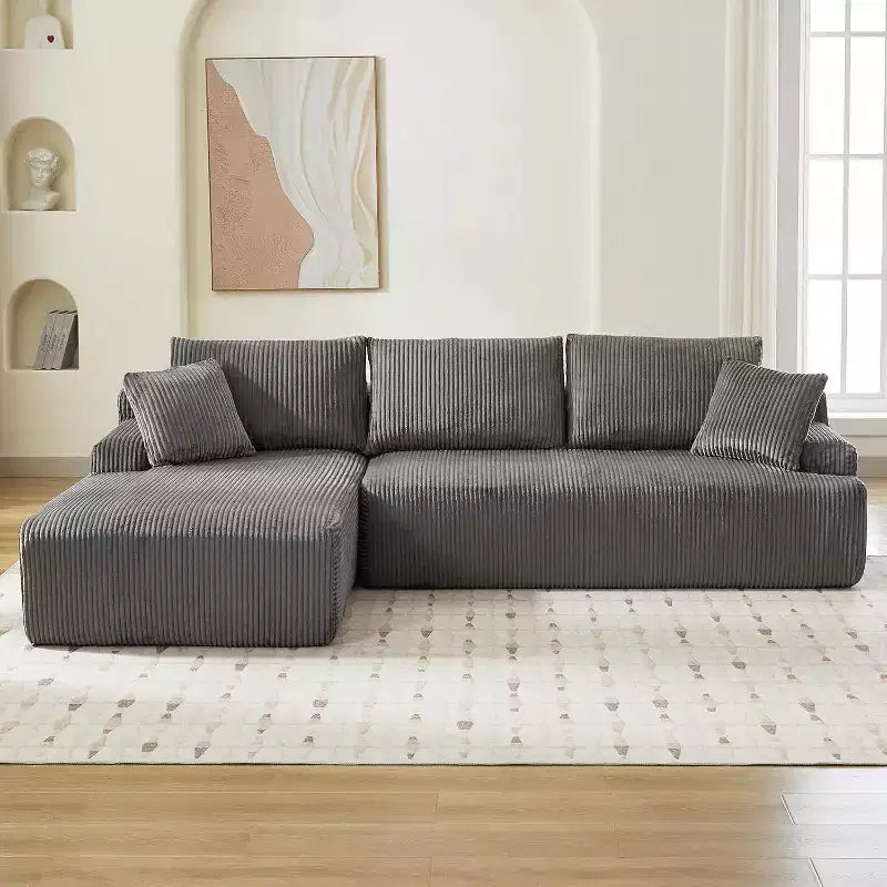 Canapé nuage avec canapé sectionnel en forme de L, en velours côtelé, canapé modulaire sans accoudoirs, moderne, aucun assemblage requis pour salon, appartement et petit espace