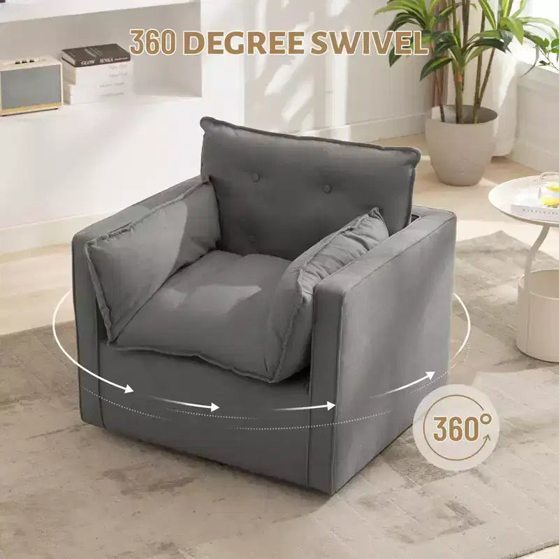 Fauteuil pivotant à 360° avec coussin épais et rembourré, fauteuil de lecture moderne et rembourré, tissu de lin confortable de style classique, pour le salon et la chambre à coucher