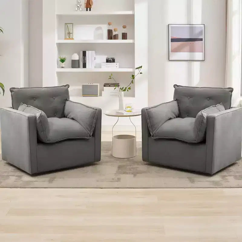Fauteuil pivotant à 360° avec coussin épais et rembourré, fauteuil de lecture moderne et rembourré, tissu de lin confortable de style classique, pour le salon et la chambre à coucher