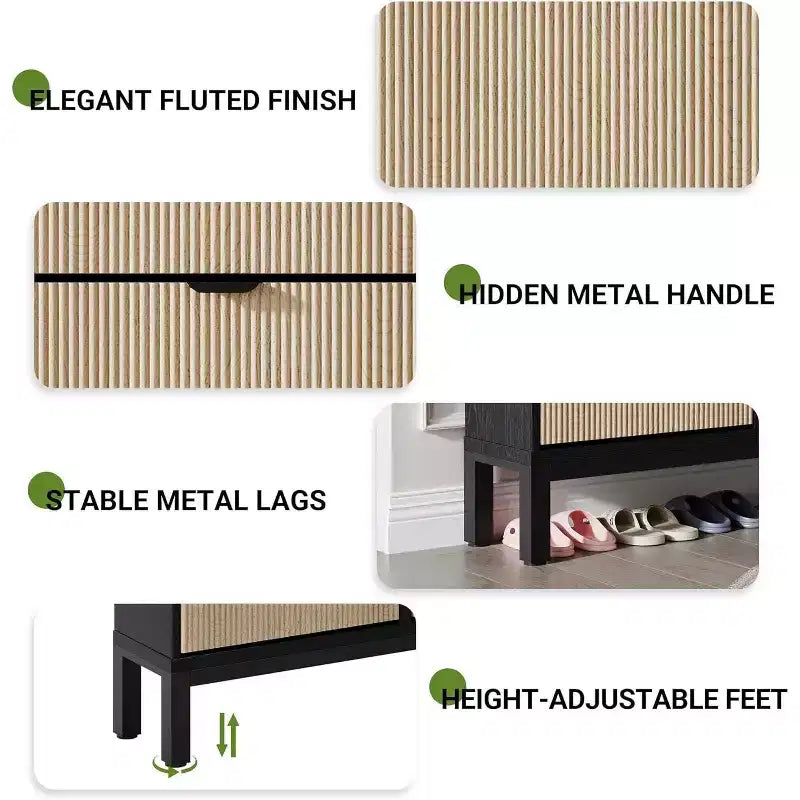Meuble à chaussures avec 4 tiroirs basculants, Organisateur de chaussures mince cannelé, Porte-chaussures étroit dissimulé