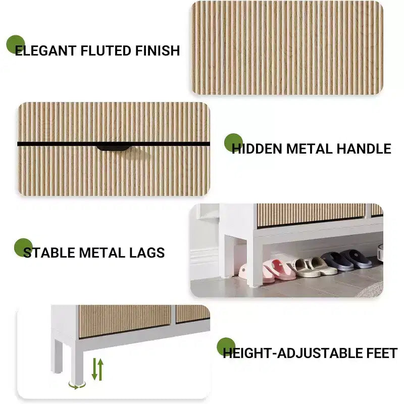 Meuble à chaussures avec 4 tiroirs basculants, Organisateur de chaussures mince cannelé, Porte-chaussures étroit dissimulé