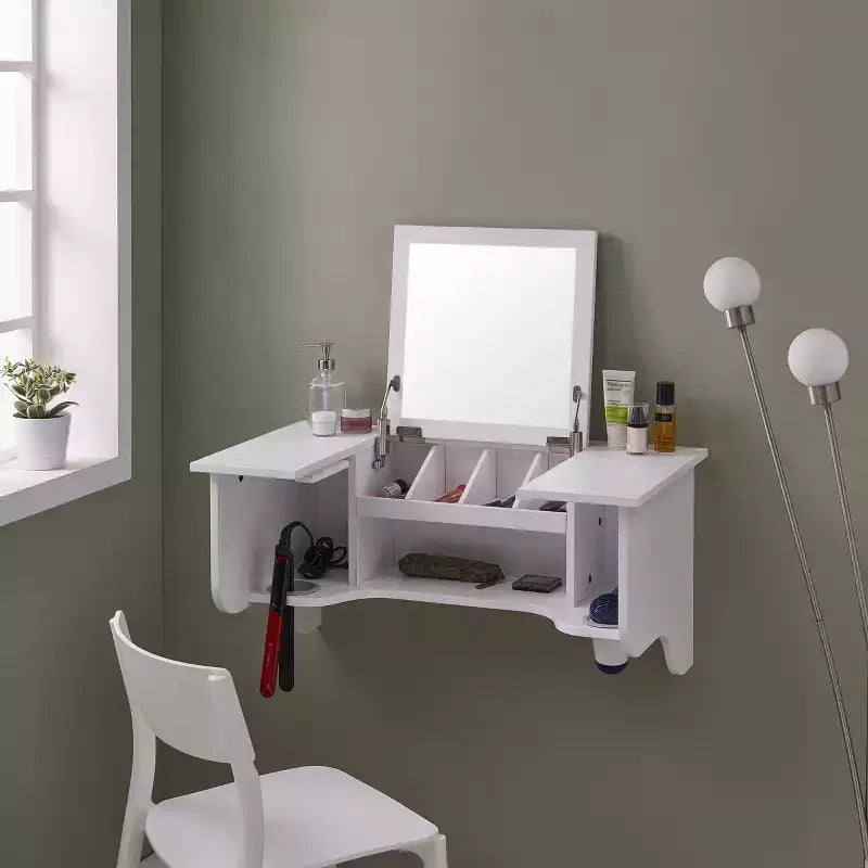 Étagère murale avec miroir de coiffeuse - Style transitoire - Blanc - SEI