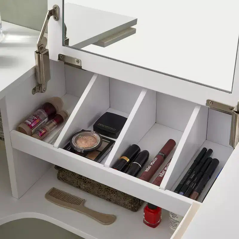 Étagère murale avec miroir de coiffeuse - Style transitoire - Blanc - SEI