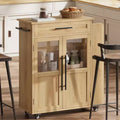 24 Kitchen Island, Retro Kitchen Cart with Spice and Towel Rack, Island Table with Glass Cabinet Door, Wood Composite Board, for Kitchen