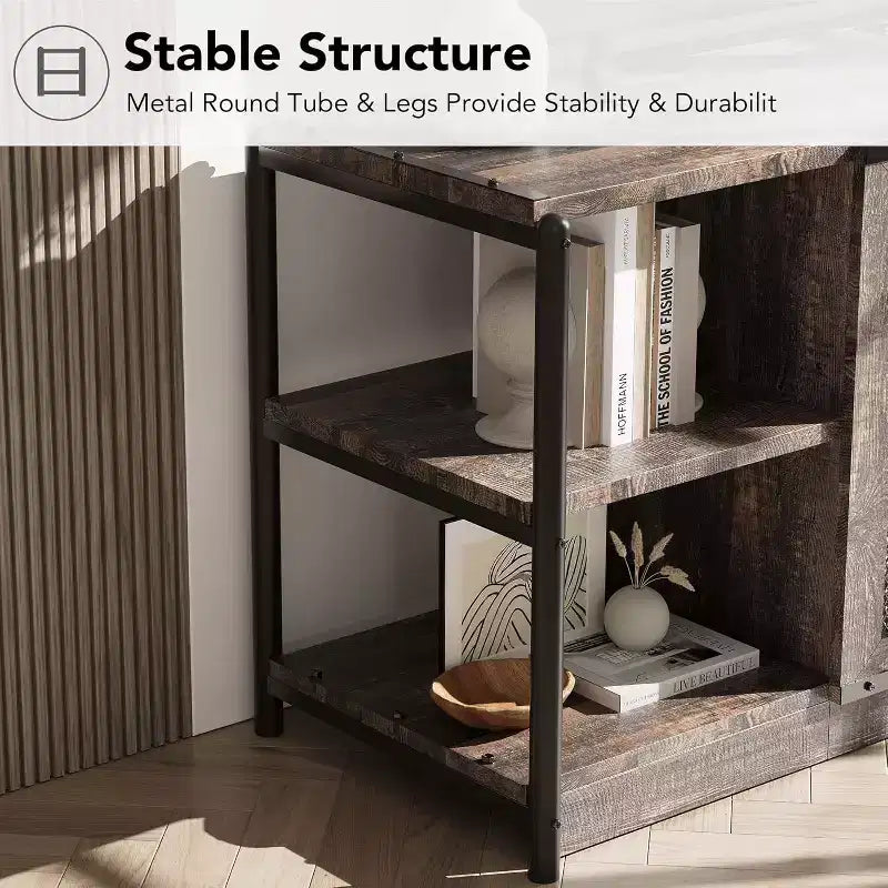 Meuble TV, Meuble multimédia avec rangement et portes grillagées, Console TV
