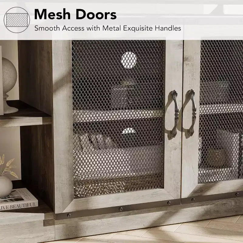 Meuble TV, Meuble multimédia avec rangement et portes grillagées, Console TV
