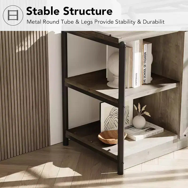 Meuble TV, Meuble multimédia avec rangement et portes grillagées, Console TV