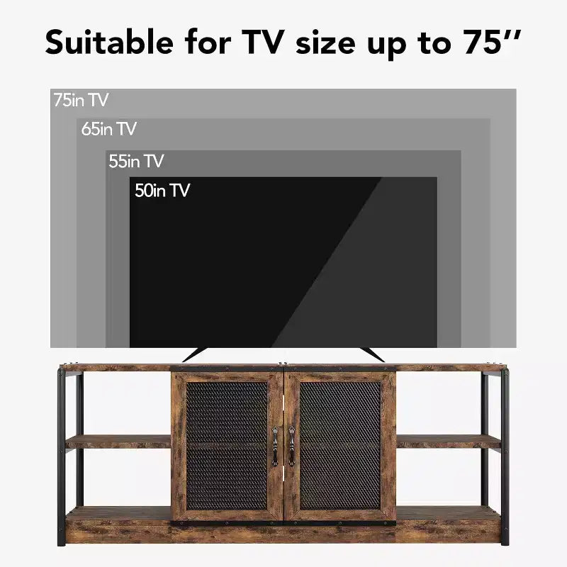 Meuble TV, Meuble multimédia avec rangement et portes grillagées, Console TV