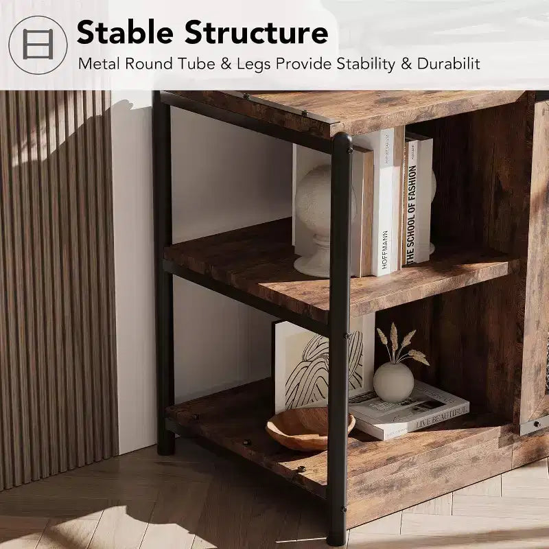 Meuble TV, Meuble multimédia avec rangement et portes grillagées, Console TV