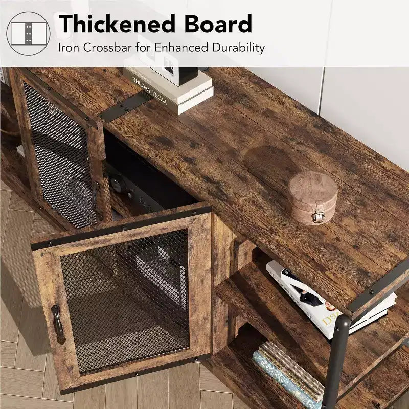 Meuble TV, Meuble multimédia avec rangement et portes grillagées, Console TV