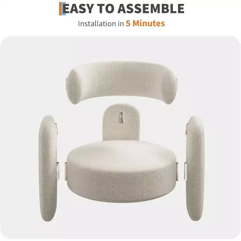 Fauteuil d'appoint rond moderne, capacité de 150 kg, design à 3 pieds et revêtement en chenille (blanc/gris foncé) pour salon, bureau, chambre.
