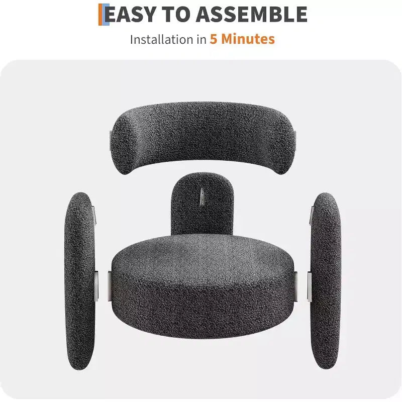 Fauteuil d'appoint rond moderne, capacité de 150 kg, design à 3 pieds et revêtement en chenille (blanc/gris foncé) pour salon, bureau, chambre.
