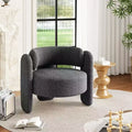 Modern Round Accent Chair  330LB Capacity, 3-Leg Design & Chenille Upholstery (White/Dark Grey) for Living Room, Office, Bedroom