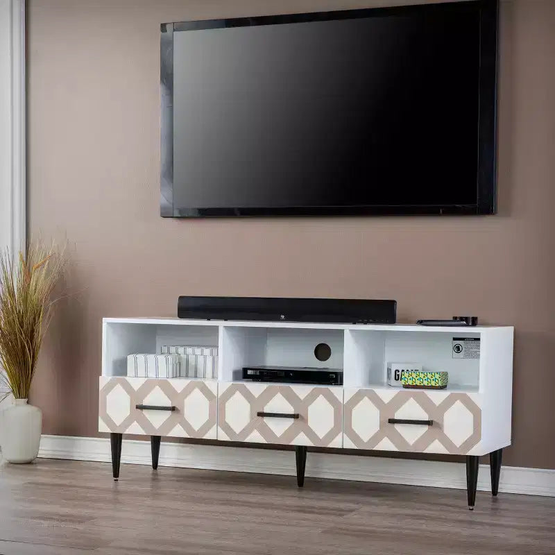 Meuble TV Eltisley avec rangement - Blanc - SEI