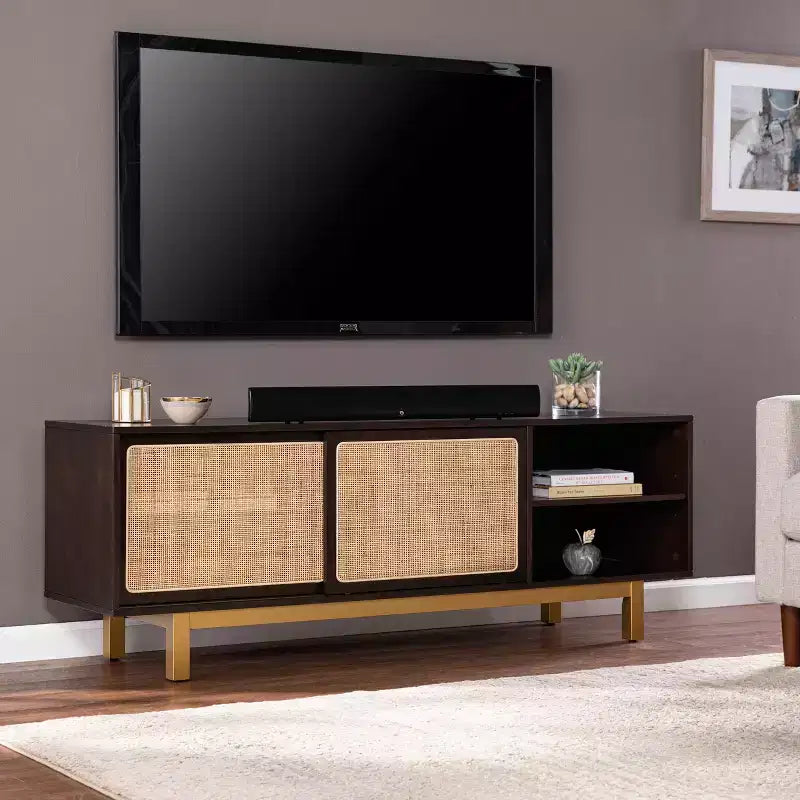Meuble TV Carondale avec portes coulissantes – Marron – SEI