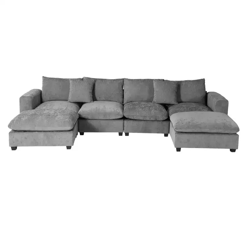 WestinTrends Augusta 128 Canapé modulable d'angle en U en chenille avec ports USB/Type-C et poches latérales