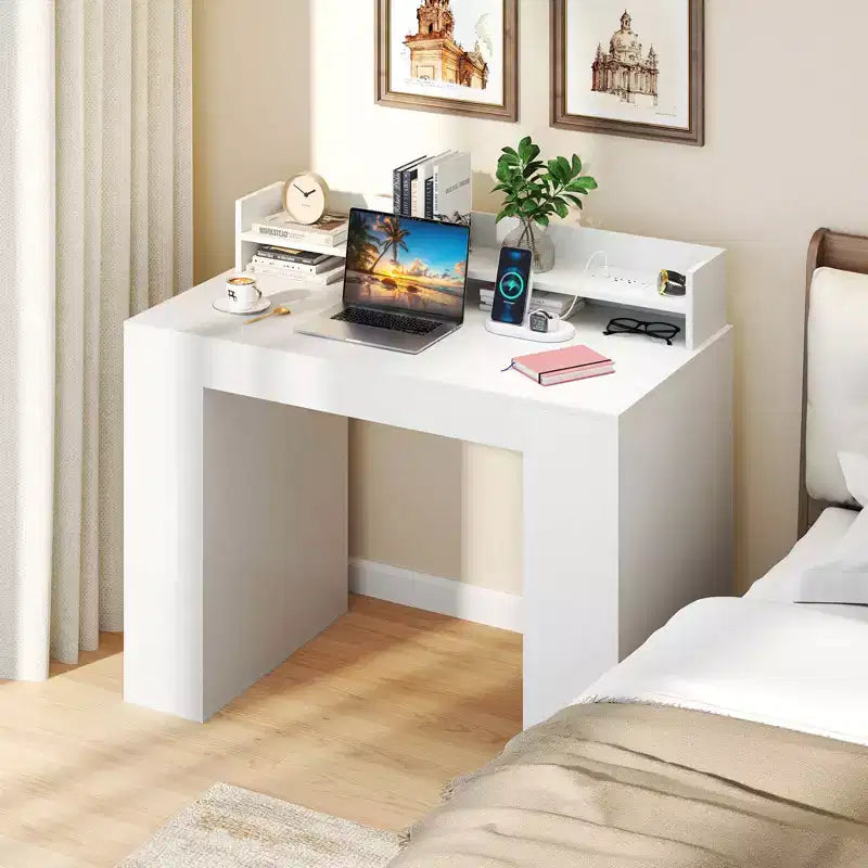 Costway Bureau de télétravail 43'' avec Prises Électriques, Étagère Moniteur, Bibliothèque et Passe-câble