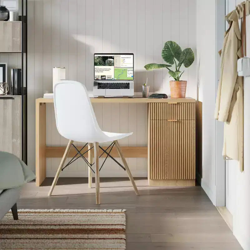 Bureau exécutif 60 po avec rangement, bureau moderne avec tiroir et armoire, bureaux d'ordinateur en bois cannelé, poste de travail, table de conférence pour l'étude, chêne naturel