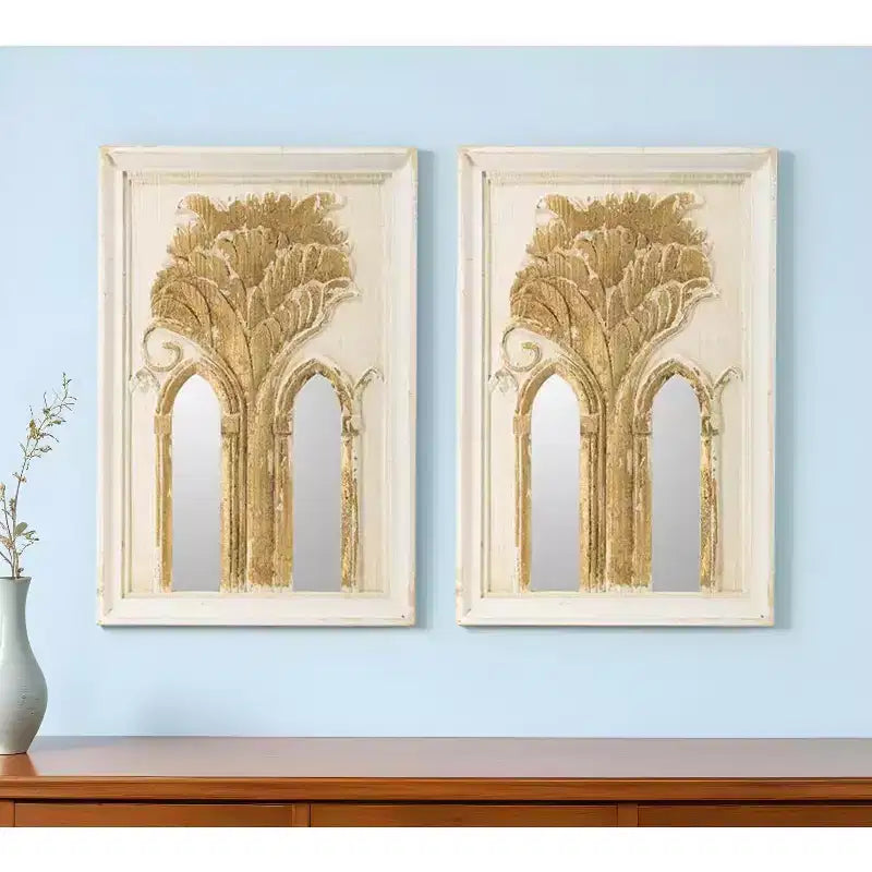 HomeRoots – Lot de deux miroirs décoratifs encadrés en bois blanc et or, 30 po