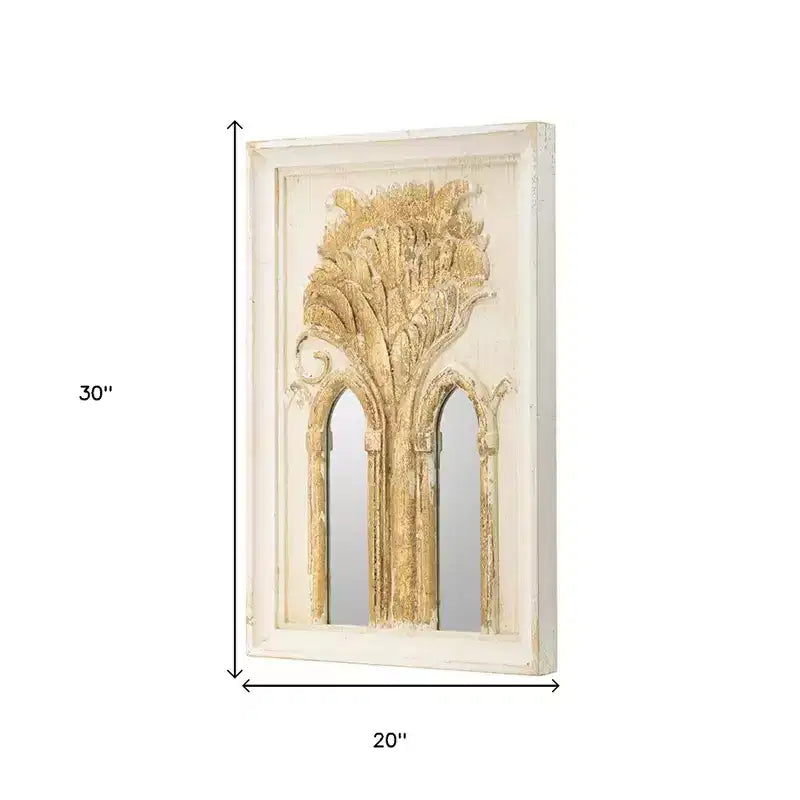 HomeRoots – Lot de deux miroirs décoratifs encadrés en bois blanc et or, 30 po