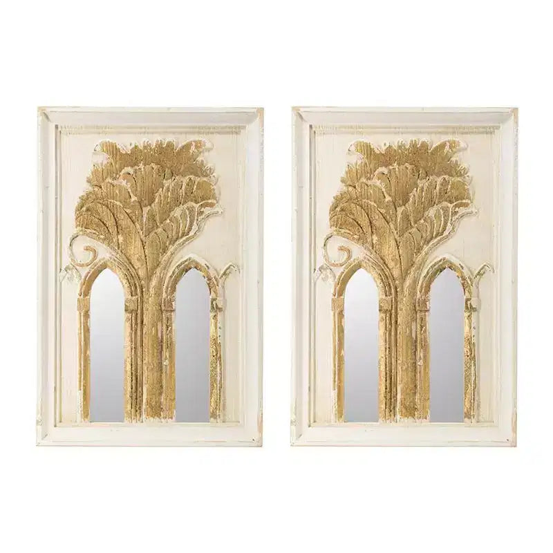 HomeRoots – Lot de deux miroirs décoratifs encadrés en bois blanc et or, 30 po