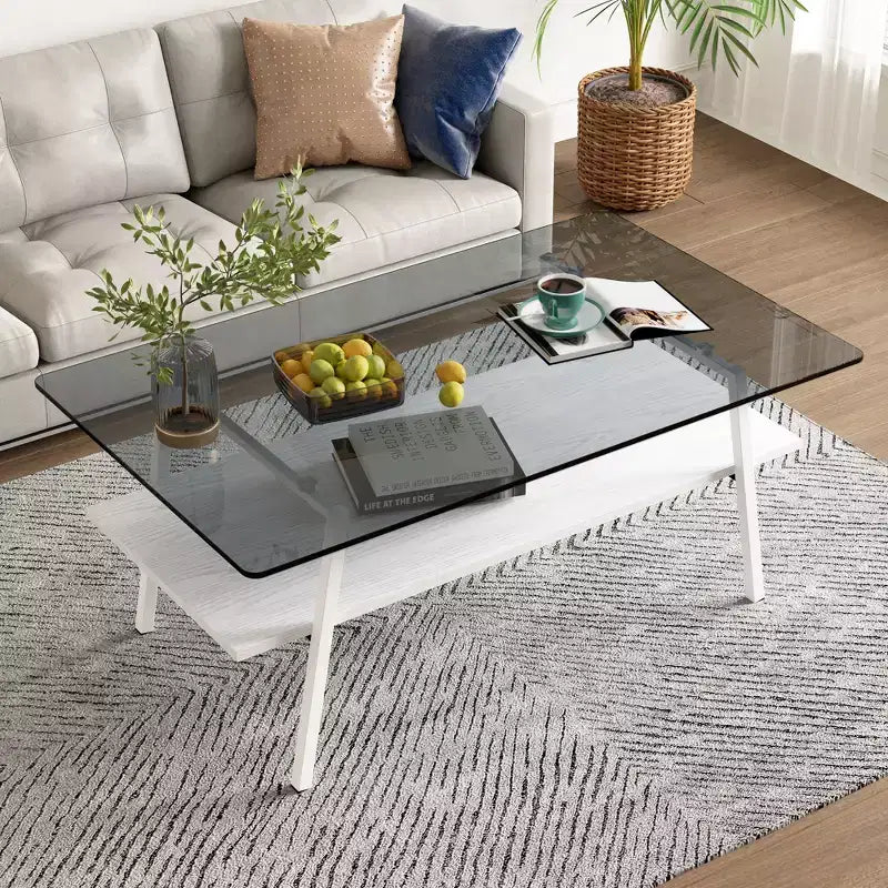 Ensemble de 3 tables basses et tables d'appoint, Table en verre trempé avec couche en MDF, Tables modernes pour salon, Verre gris