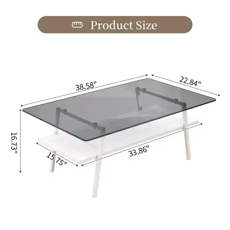 Ensemble de 3 tables basses et tables d'appoint, Table en verre trempé avec couche en MDF, Tables modernes pour salon, Verre gris