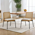 GDFStudio Becher Mid-Century Modern Rubber Wood and Linen Upholstered Dining Chair with Rattan Backrest (Set of 2)