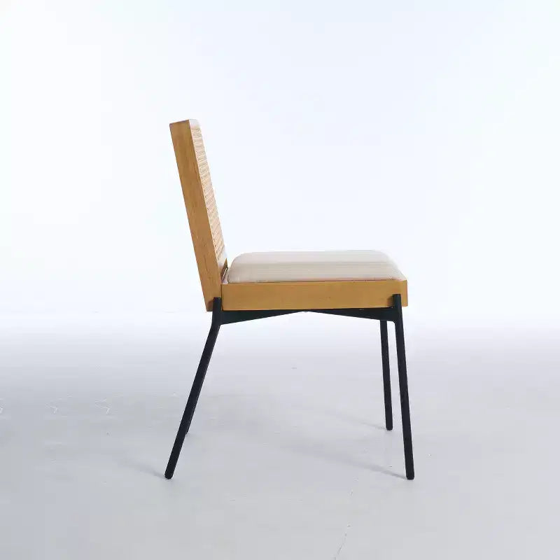 GDFStudio Chaise de salle à manger Becher mi-siècle en bois d'hévéa et lin avec dossier en rotin (Lot de 2)