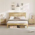 Garvee Bed Frame with Natural Rattan Headboard, Wood Slat Support, Metal Base