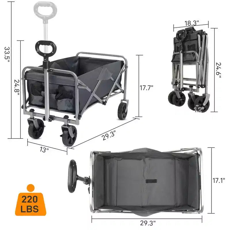 Chariot de jardin pliable portable Karl Home 29,3 po L noir