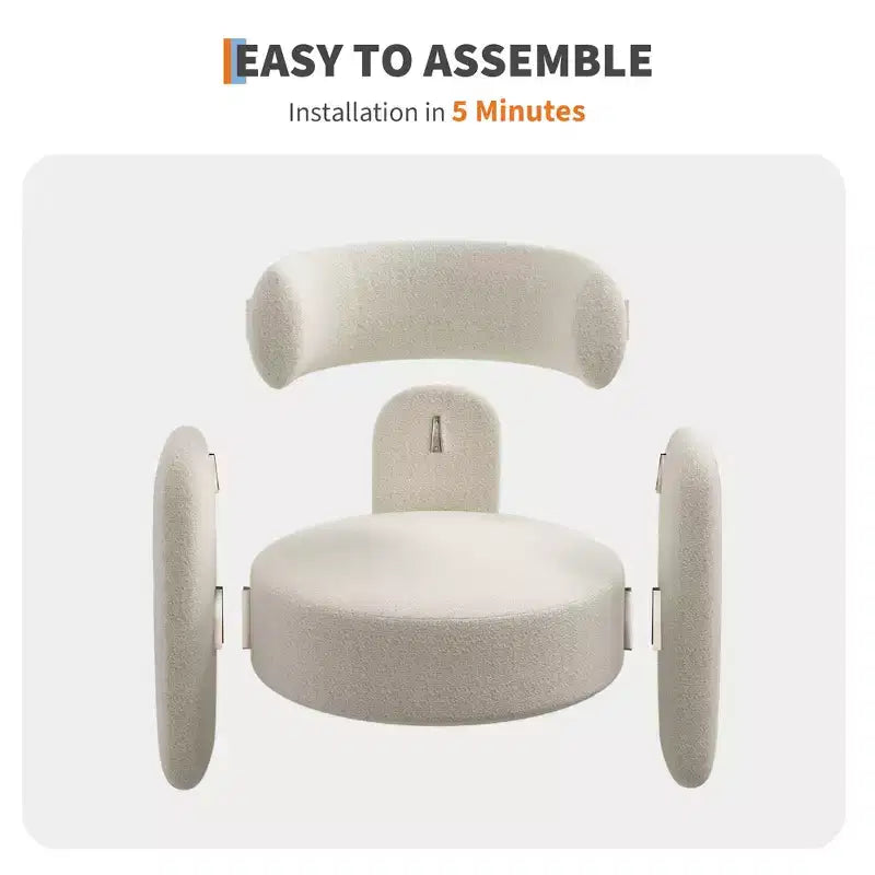 Fauteuil d'appoint moderne en chenille - Rembourrage de style Mid-Century, accoudoir rond confortable, dossier ouvert, coin arrondi, pour chambre, bureau ou café