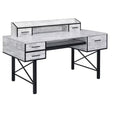 HomeRoots 59 Antiqued White and Black Computer Desk With Five Drawers