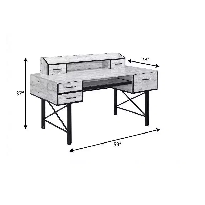 HomeRoots Bureau d'ordinateur blanc antique et noir de 59 po avec cinq tiroirs