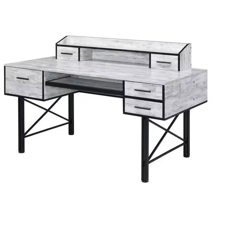 HomeRoots Bureau d'ordinateur blanc antique et noir de 59 po avec cinq tiroirs