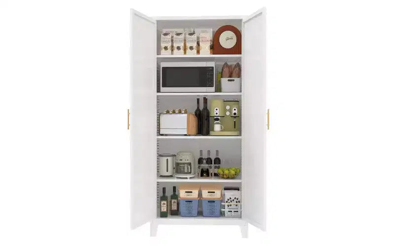 Meuble de Rangement en Métal Chic Crate 71 2 Portes Décoratives avec Étagères Réglables pour Chambre/Salon/Cuisine (Blanc)