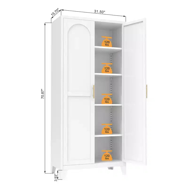 Meuble de Rangement en Métal Chic Crate 71 2 Portes Décoratives avec Étagères Réglables pour Chambre/Salon/Cuisine (Blanc)