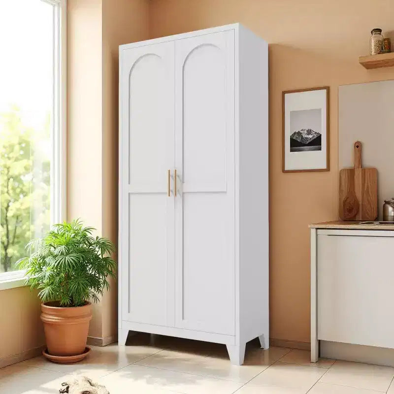 Meuble de Rangement en Métal Chic Crate 71 2 Portes Décoratives avec Étagères Réglables pour Chambre/Salon/Cuisine (Blanc)