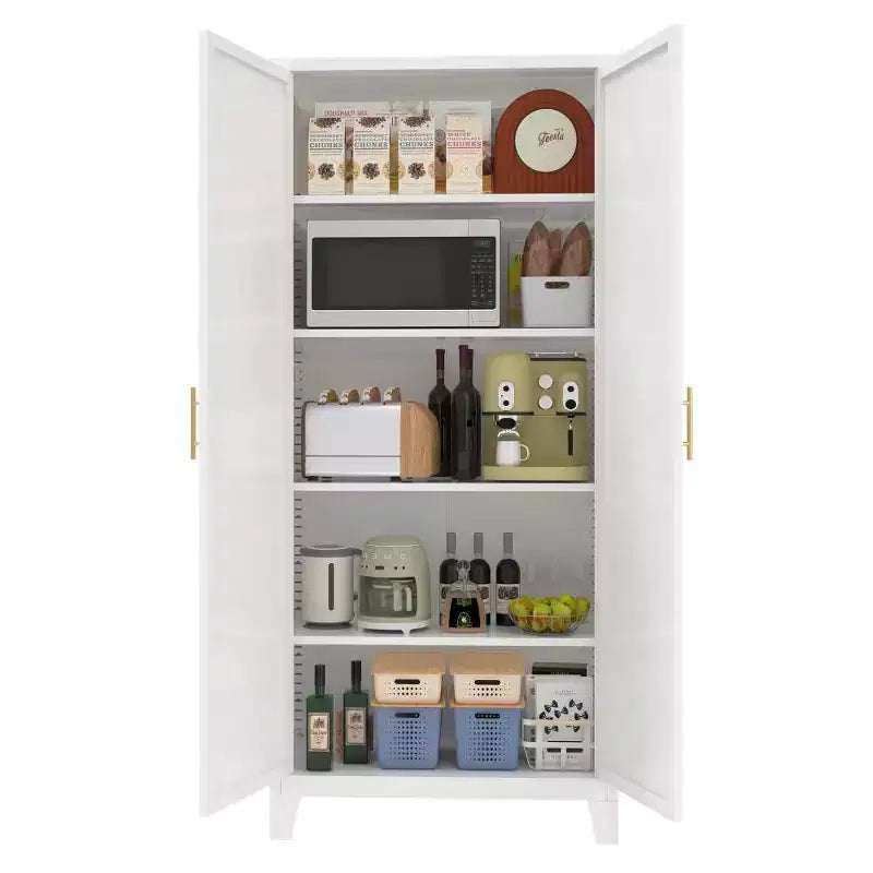 Meuble de Rangement en Métal Chic Crate 71 2 Portes Décoratives avec Étagères Réglables pour Chambre/Salon/Cuisine (Blanc)