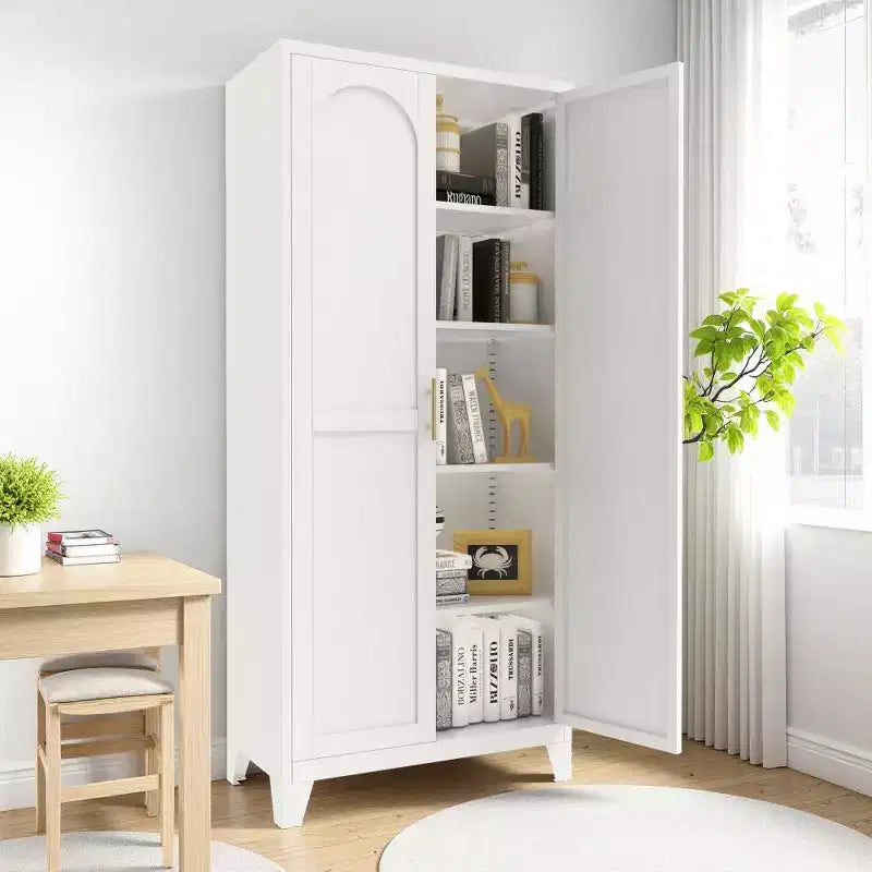 Meuble de Rangement en Métal Chic Crate 71 2 Portes Décoratives avec Étagères Réglables pour Chambre/Salon/Cuisine (Blanc)